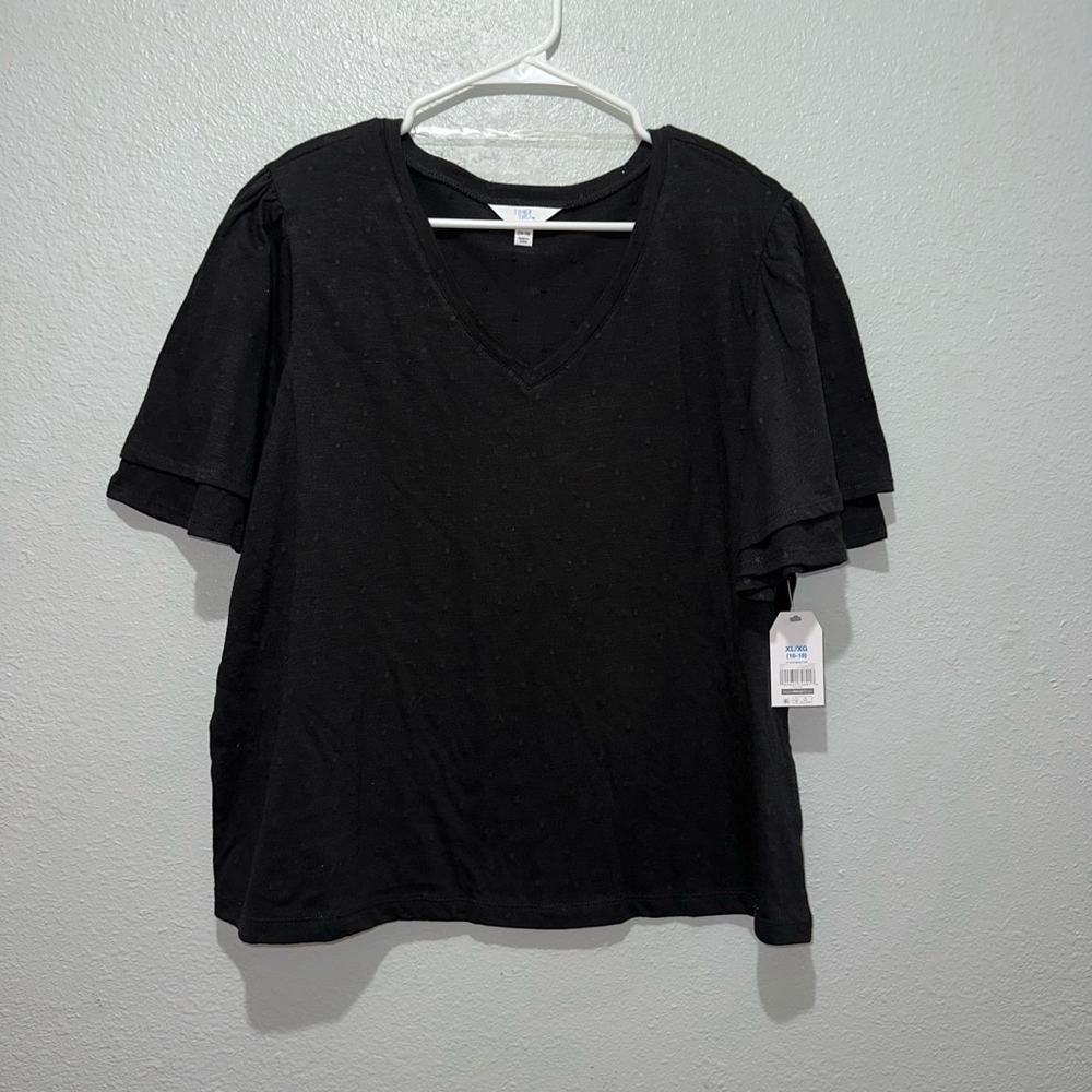 New NWT Women's Time and Tru Black T-Shirt Blouse XL ruffled sleeves (16-18) - Picture 7 of 9